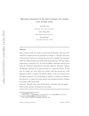 Kifuniko cha Waraka PDF - Ukadiriaji wa Kibayesian Usio na Kigezo cha Otokovariansi ya Makosa katika Mfululizo wa Wakati wenye Volatilite Inayobadilika