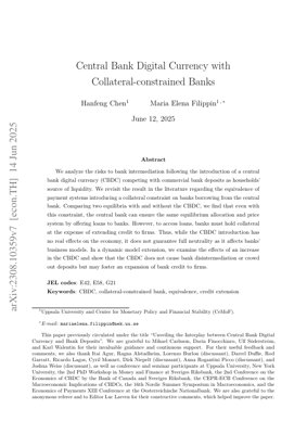 Kifuniko cha Waraka PDF - Fedha Dijiti ya Benki Kuu na Benki Zilizo na Vizuizi vya Dhamana: Matokeo ya Usawa na Athari za Mkopo