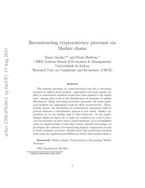 Couverture du document PDF - Reconstruction des Processus Cryptomonétaires via les Chaînes de Markov