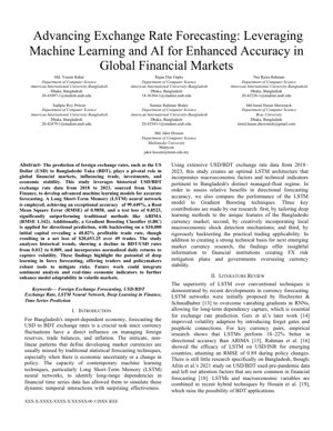 Kifuniko cha Waraka PDF - Kuendeleza Utabiri wa Ubadilishaji wa Fedha: Kuchukua Faida ya LSTM na AI kwa Utabiri wa USD/BDT