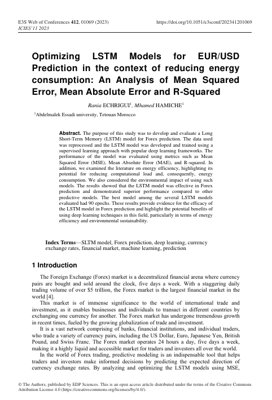 Copertina documento PDF - Ottimizzazione dei Modelli LSTM per la Previsione di EUR/USD: Focus su Metriche di Performance e Consumo Energetico