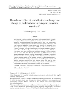 Portada del documento PDF - El Efecto Adverso de la Variación del Tipo de Cambio Real Efectivo sobre la Balanza Comercial en los Países Europeos en Transición