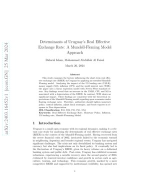 PDF文檔封面 - 烏拉圭實際有效匯率嘅決定因素：蒙代爾-弗萊明模型應用